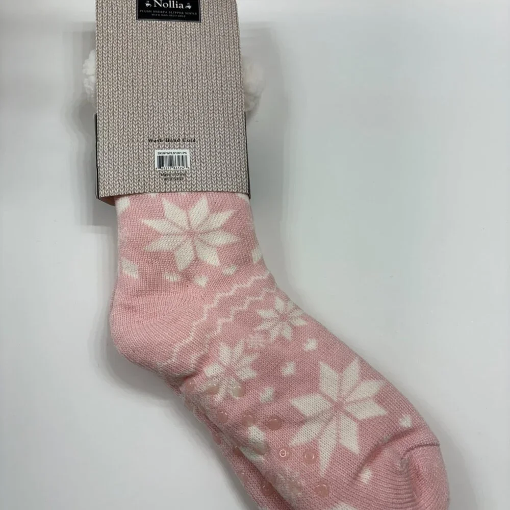 Sherpa Socks - Heavy Non-Skid- Pink & White - Women's- OS- NWT